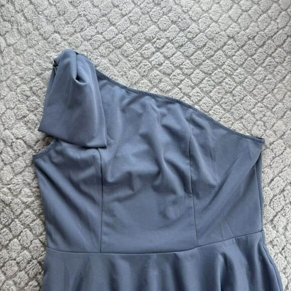 Jasambac One-Shoulder Cocktail Dress‎ Blue Size XL Knee length Bow - Picture 3 of 11